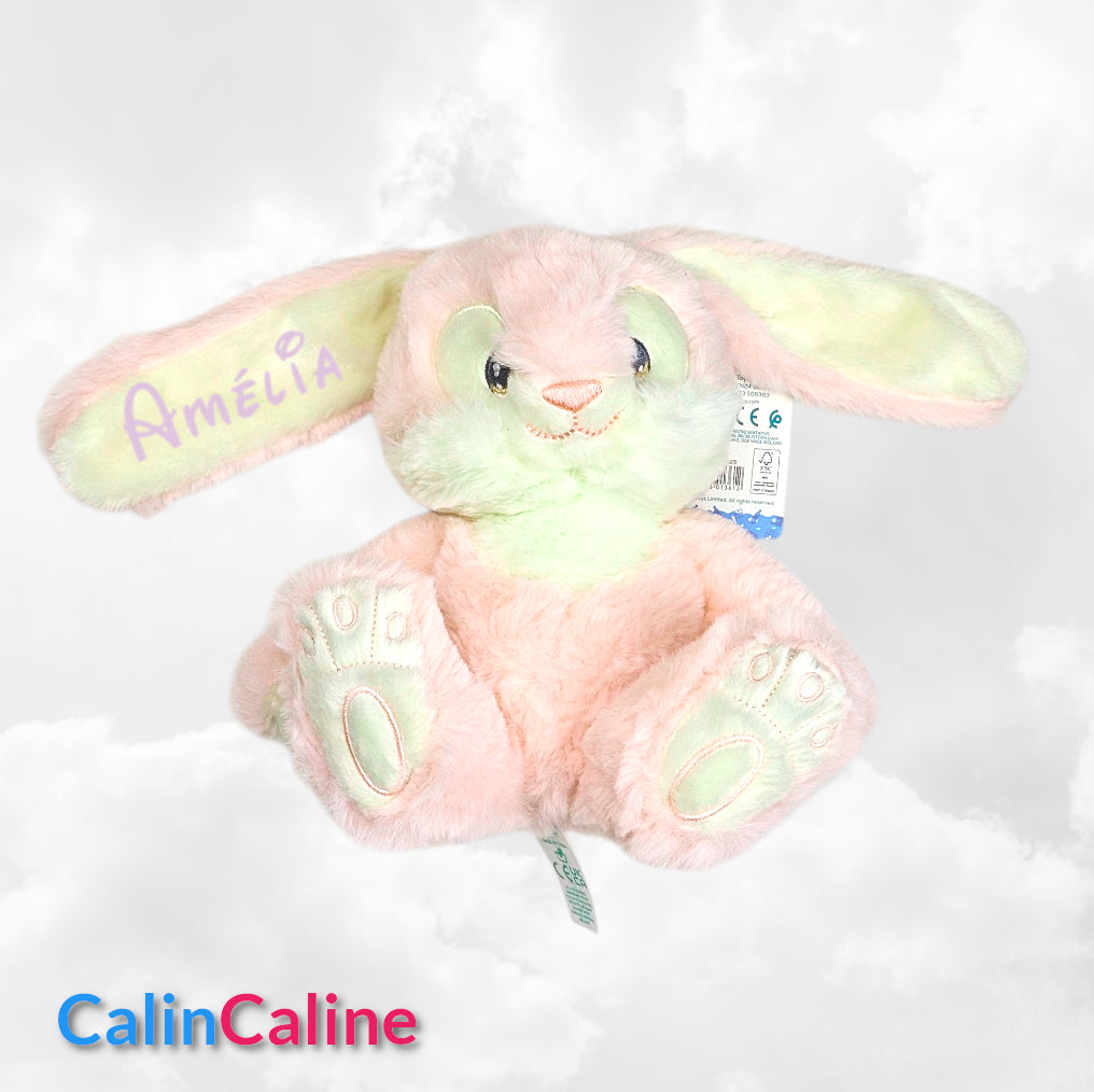 Peluche Lapin Câlin 15cm 100% Recyclé | Rose | Avec Prénom Brodé