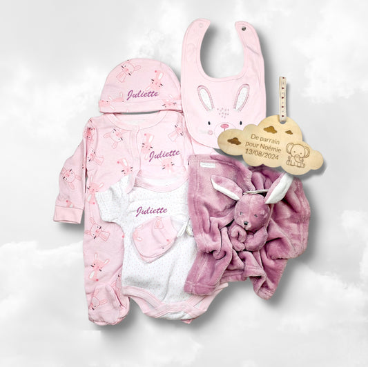 Kit de naissance 6 pièces Lapinou Rose | 3 tailles | A personnaliser