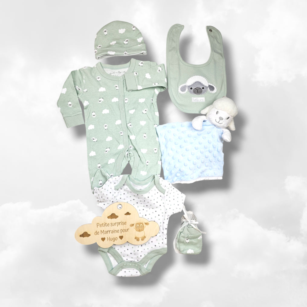 Kit de naissance 6 pièces Mouton Vert | 3 tailles | A personnaliser