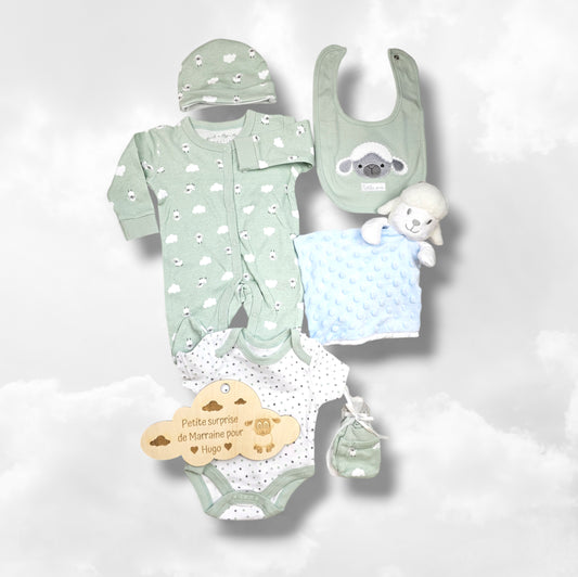 Kit de naissance 6 pièces Mouton Vert | 3 tailles | A personnaliser