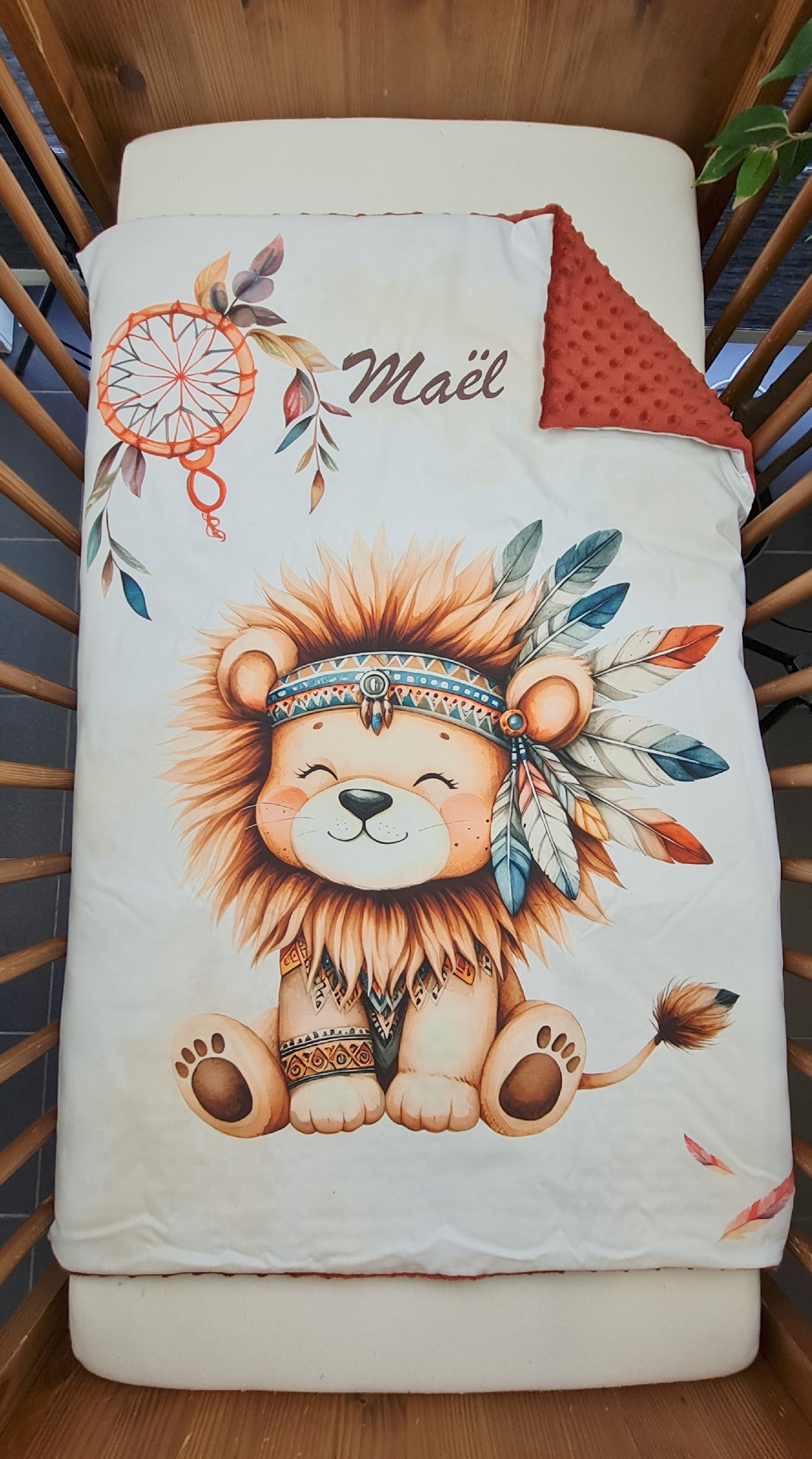 Couverture Plaid Bébé | Lion Boho Indien | 70cm x 95cm | A Personnaliser