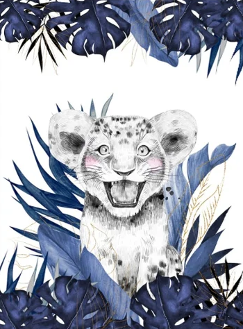 Blue Lion Cub Plaid Blanket | 70cm x 95cm | Choice of minky color