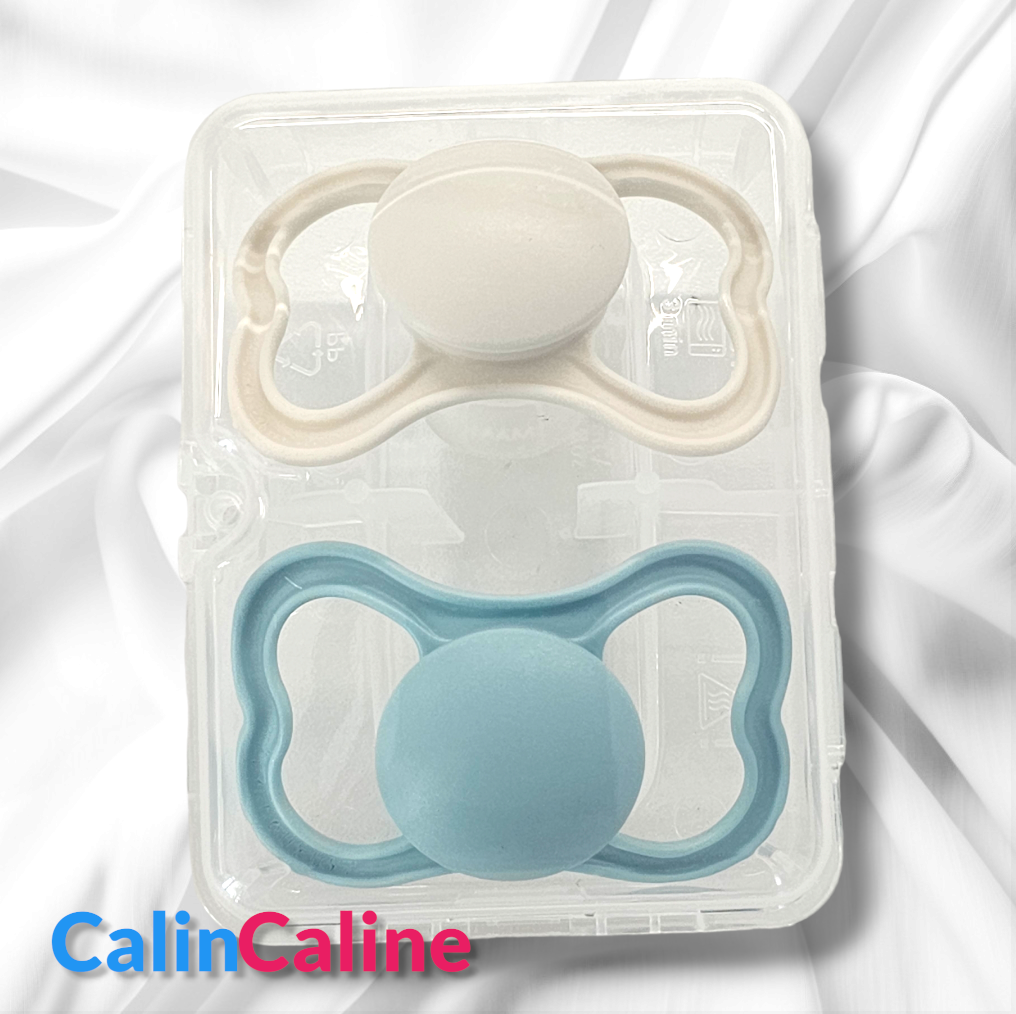 2 Sucettes MAM AIR Personnalisées | 6+ mois | Beige et Bleu