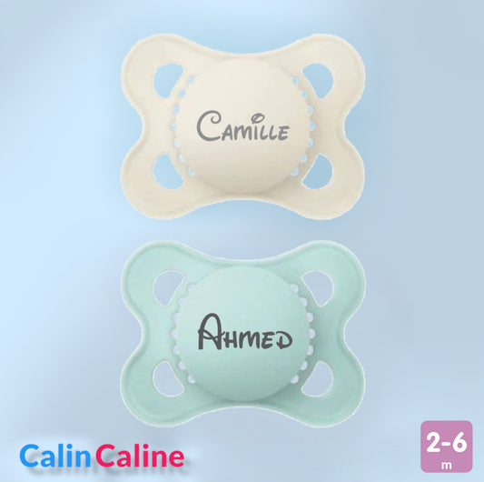 2 Sucettes MAM COLORS Personnalisées | 2 à 6 mois | Lin & Sage - Calincaline.be