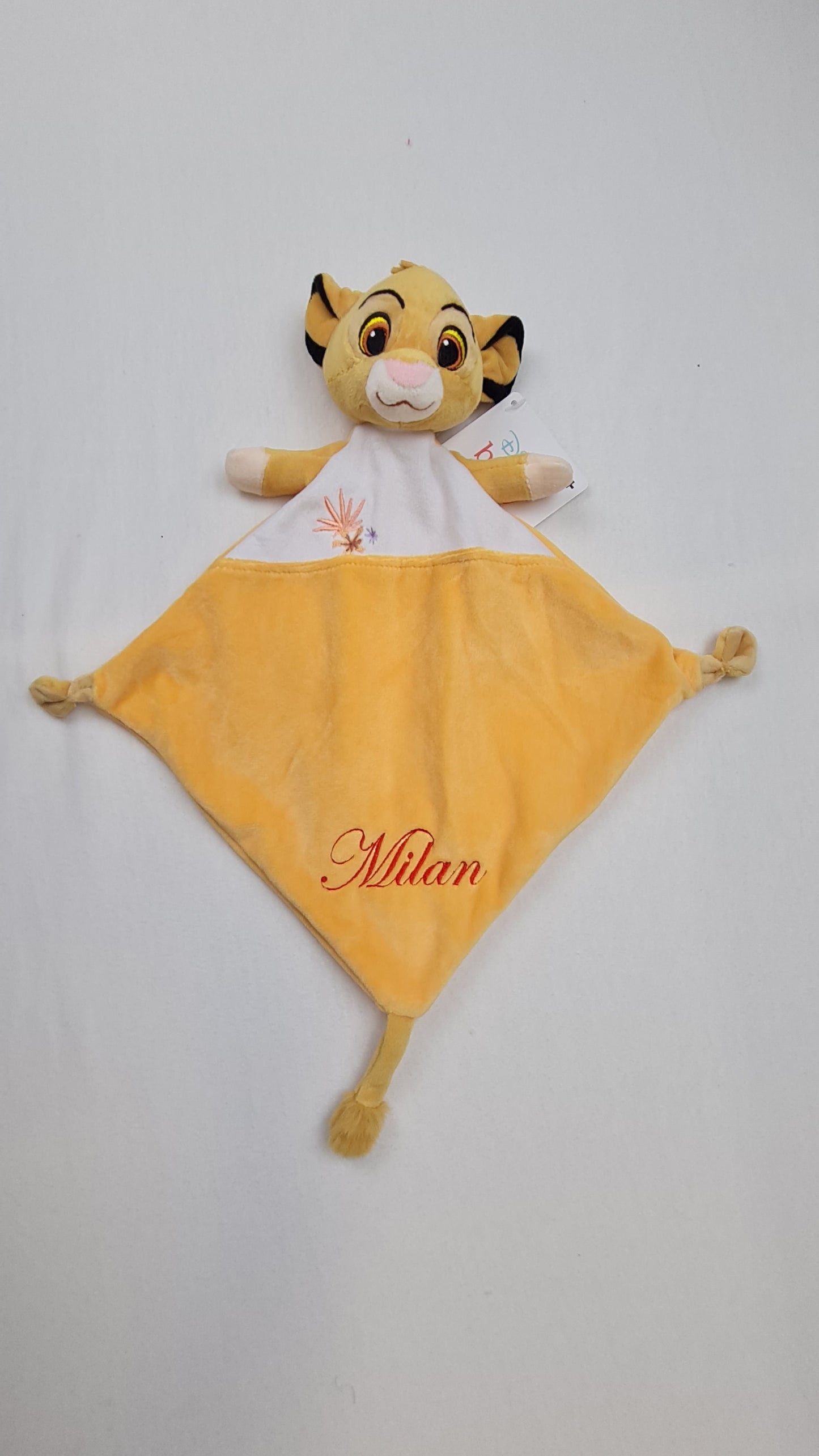 Doudou Disney Simba 30cm Jaune avec Fleur | Prénom Personnalisé