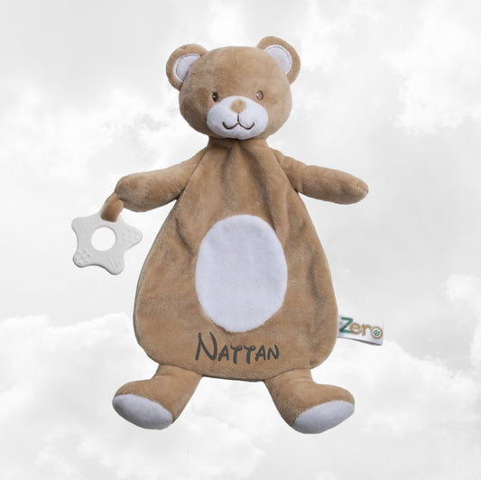 Doudou Ourson 28cm Brun Avec Anneau de Dentition | Prénom Brodé