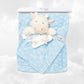 Pack Bébé A Personnaliser | Couverture Eté Bleue 75cm x 90cm + Doudou Vache 35cm