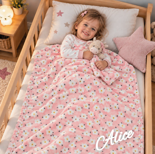 Pack Bébé Brodé | Couverture Légère Rose 75 x 90cm avec Doudou Vache 35cm