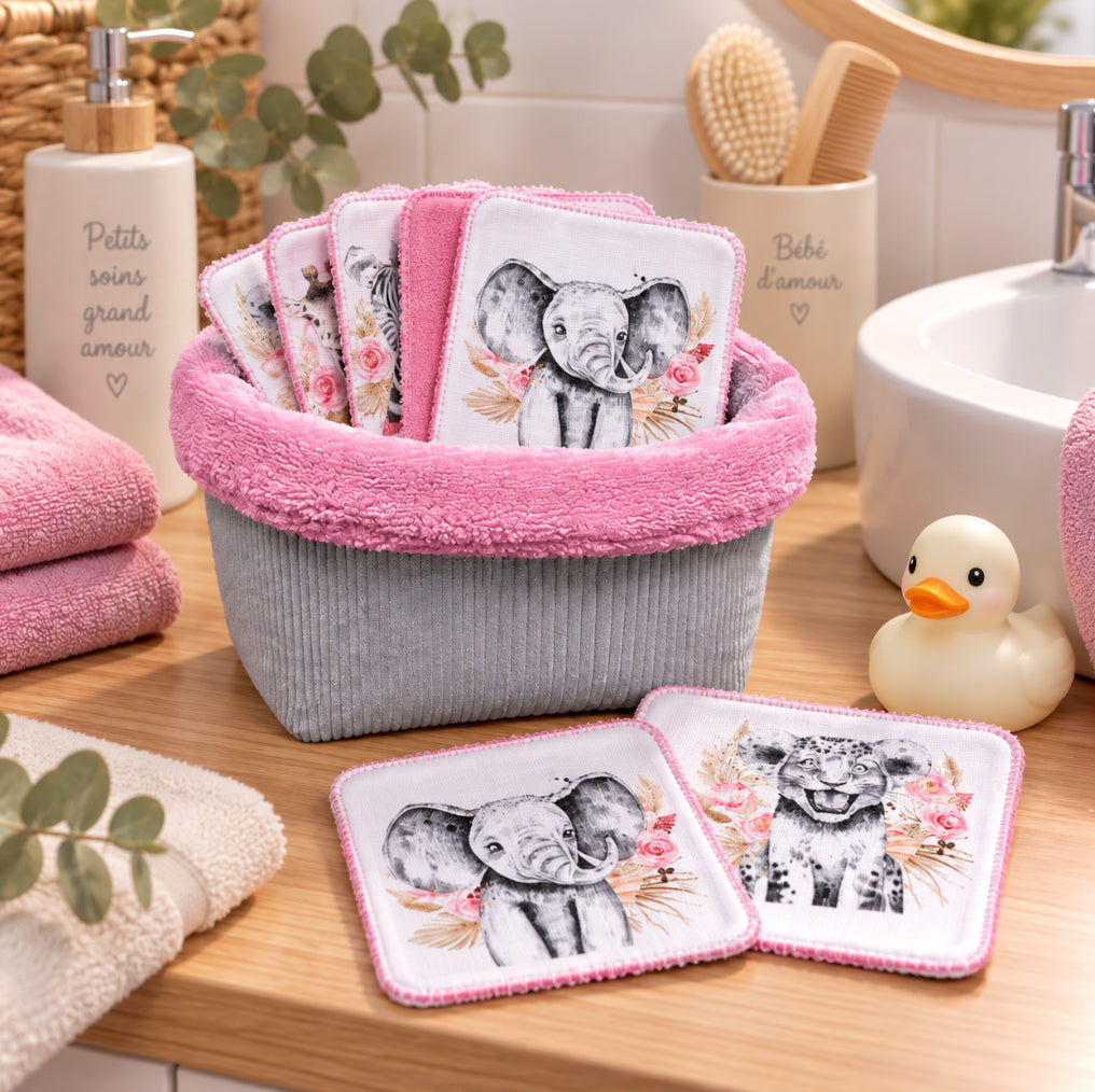 Créez Votre Panier à Lingettes Lavables Pour Bébé | Savane Fleurs Roses