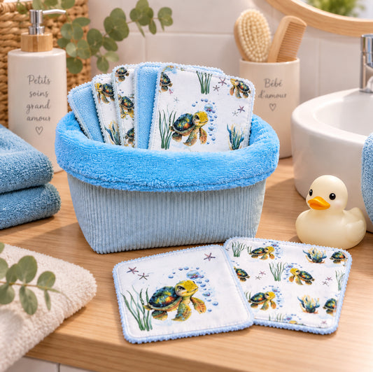 Créez Votre Panier à Lingettes Lavables Pour Bébé | Tortue de mer Bleu