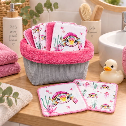 Créez Votre Panier à Lingettes Lavables Pour Bébé | Tortue de mer Rose