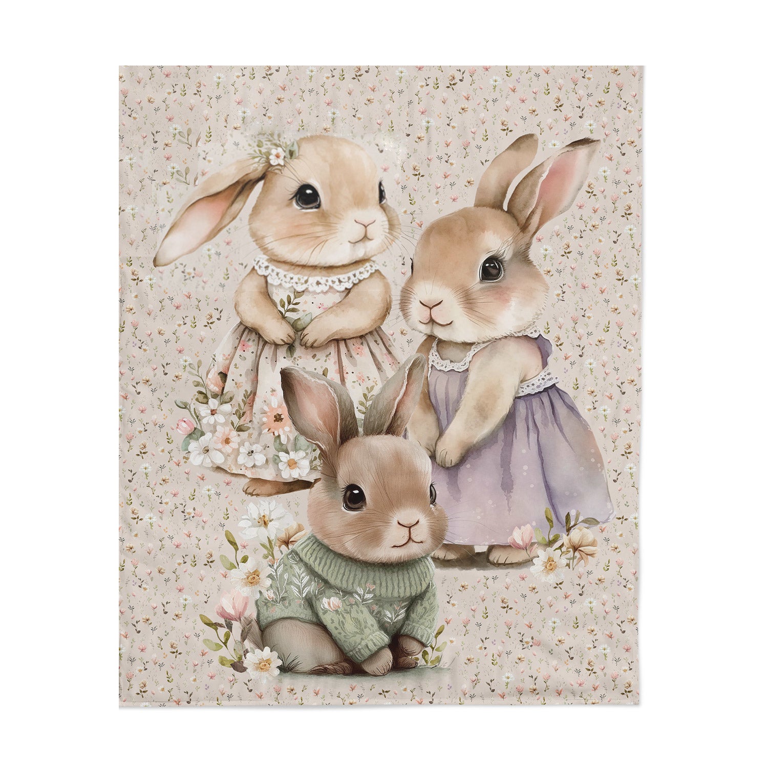 Couverture Plaid Famille Lapin | 70cm x 95cm | Couleur minky au choix