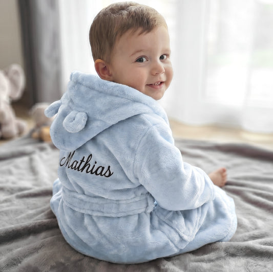 Peignoir enfant | Bleu ciel | Personnalisé avec prénom | 3 tailles