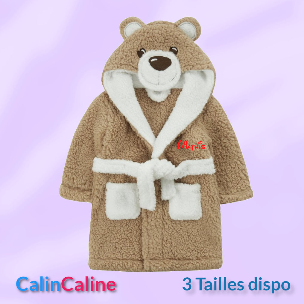 Peignoir Ourson enfant 6-24 mois | Brun | Personnalisé avec prénom | 3 tailles