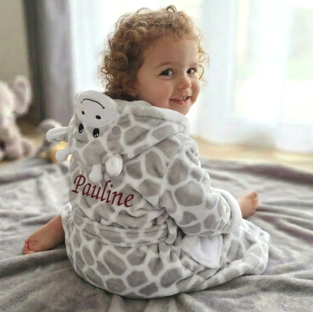 Peignoir bébé girafe personnalisé | Avec prénom brodé | 3 tailles