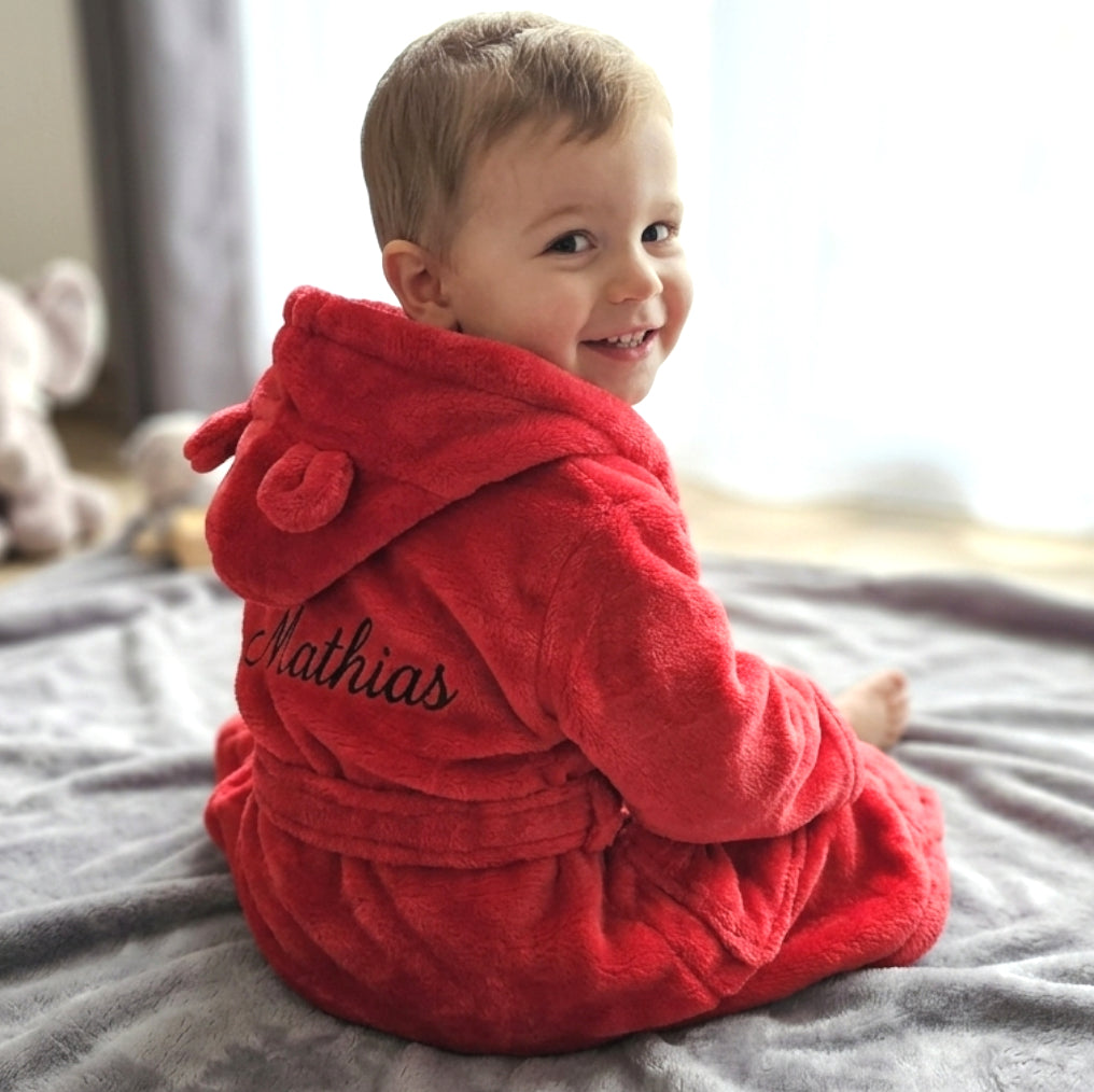 Peignoir enfant | Rouge | Personnalisé avec prénom | 3 tailles