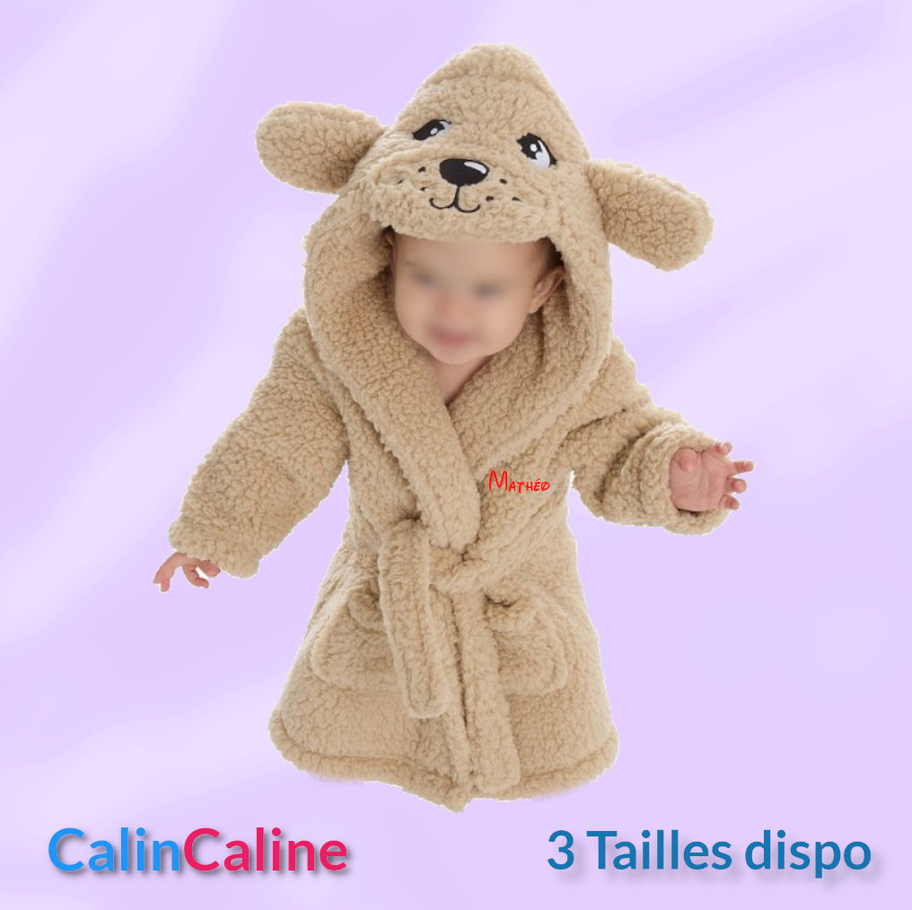 Peignoir Chien enfant | Beige | Personnalisé avec prénom | 3 tailles