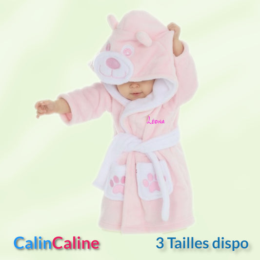 Kinderbadjas teddybeer | Roze | Gepersonaliseerd met voornaam | 3 maten