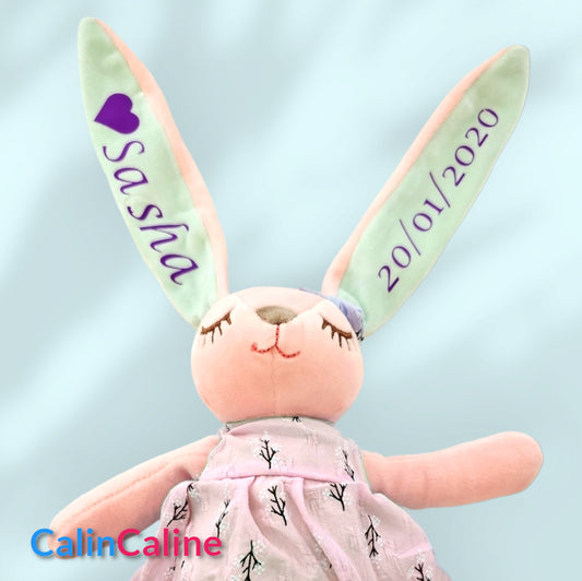 Doudou Plush Rabbit Pink 35cm | Personalized first name and birth