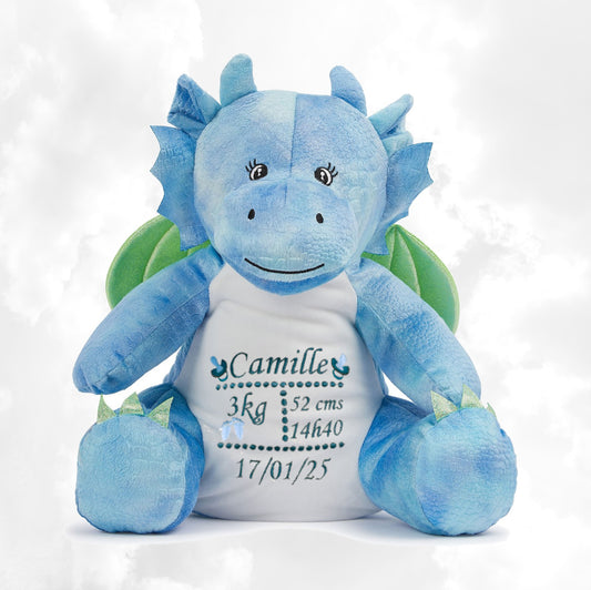 Peluche Mumbles Zippies Brodée | Dragon Bleu | A personnaliser