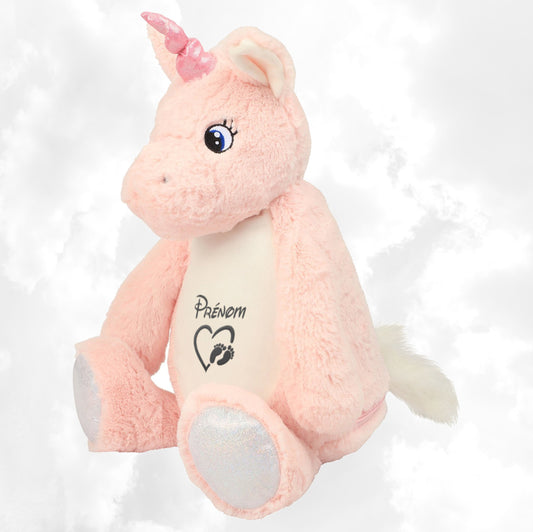 Peluche Mumbles Zippies Brodée | Licorne Rose | A personnaliser