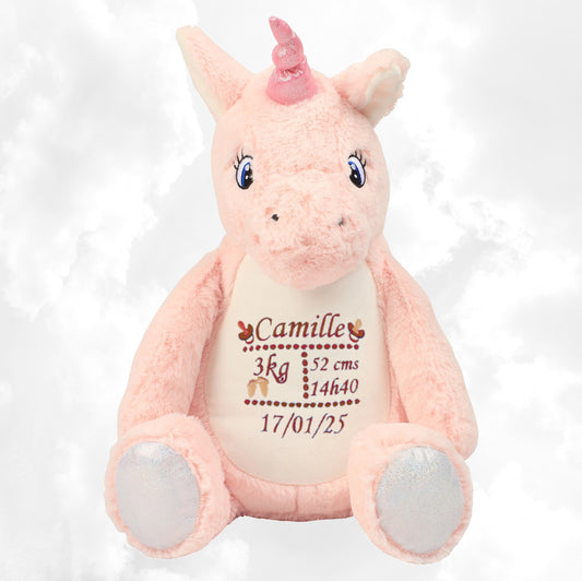 Peluche Mumbles Zippies Brodée | Licorne Rose | A personnaliser