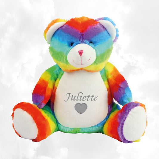 Peluche Mumbles Zippies Brodée | Ourson Arc-En-Ciel | A personnaliser