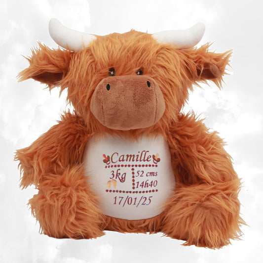 Peluche Mumbles Zippies Brodée | Vache Highland | A personnaliser