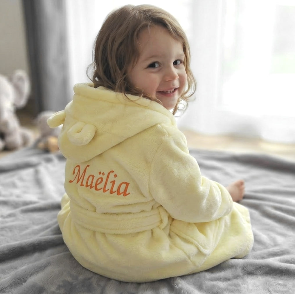 Peignoir enfant | Jaune | Personnalisé avec prénom | 3 tailles