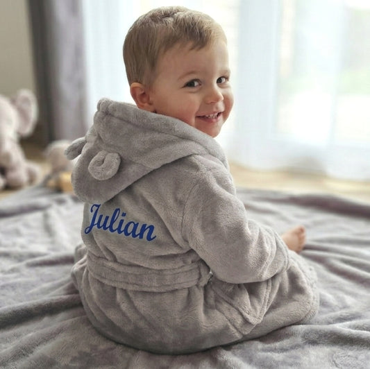 Peignoir enfant | Gris | Personnalisé avec prénom | 3 tailles