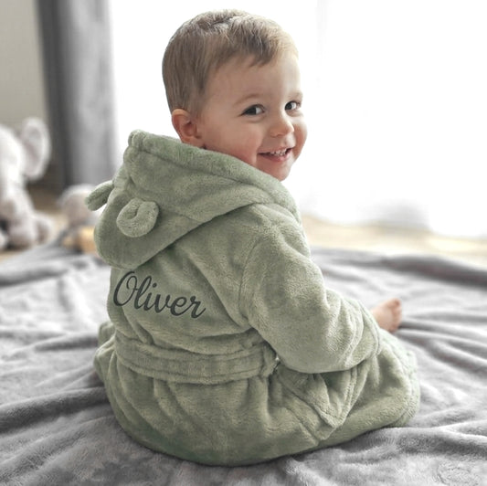 Peignoir enfant 6-24 mois  | Vert Sage | Prénom brodé | 3 tailles