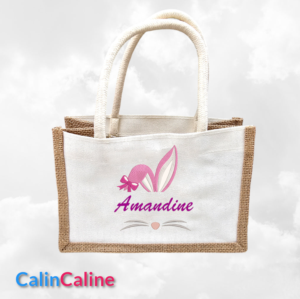 Petit Sac en Jute 23cm Personnalisé | Pâques | Lapinou Fille