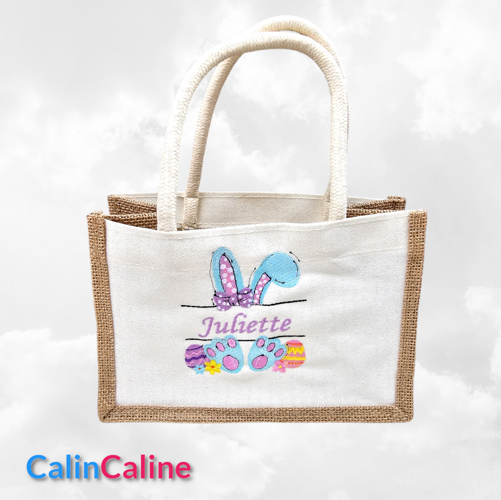 Petit Sac en Jute 23cm Personnalisé | Pâques | Œufs Fille