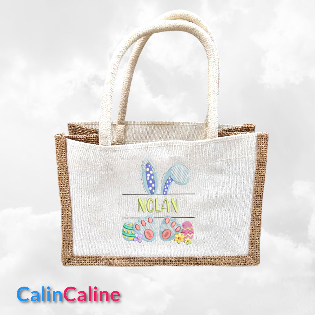 Petit Sac en Jute 23cm Personnalisé | Pâques | Œufs Garçon