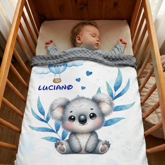 Couverture Plaid Bébé | Koala Ballon Bleu | 70cm x 95cm | A Personnaliser