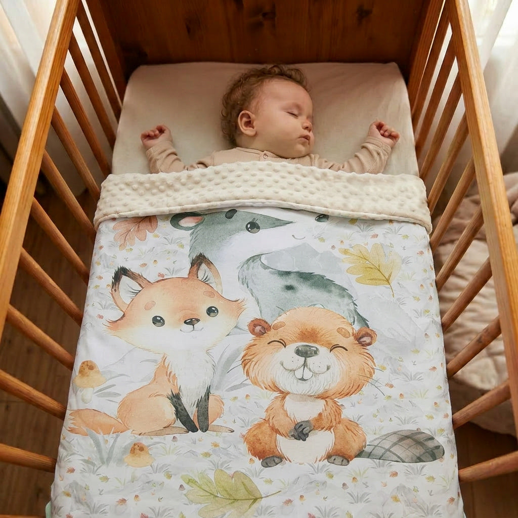 Couverture Plaid Bébé Amis Câlins | 70cm x 95cm | Couleur minky au choix