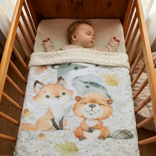 Couverture Plaid Bébé Amis Câlins | 70cm x 95cm | Couleur minky au choix