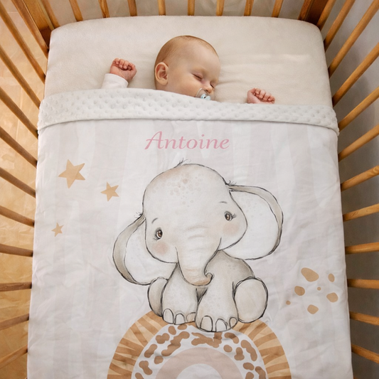 Couverture Plaid Bébé Eléphant | 70cm x 95cm | Couleur minky au choix