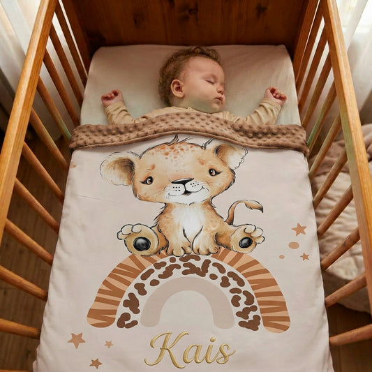 Couverture Plaid Bébé Lion | 70cm x 95cm | Couleur minky au choix