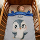 Couverture Plaid Bébé Pingouin | 70cm x 95cm | Couleur minky au choix