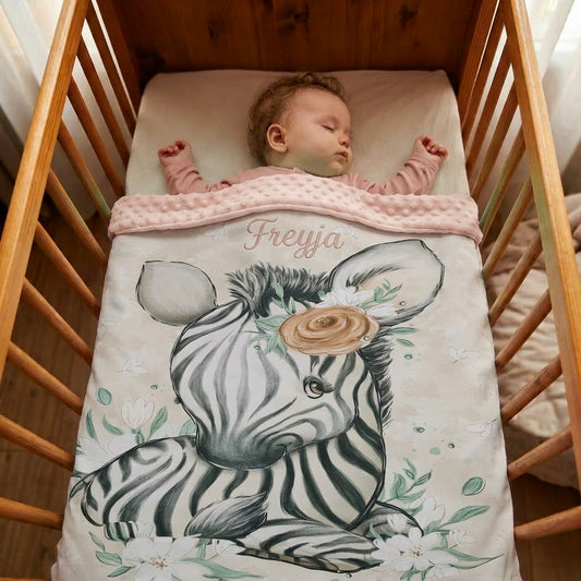 Couverture Plaid Baby Zebra | 70cm x 95cm | Couleur minky au choix