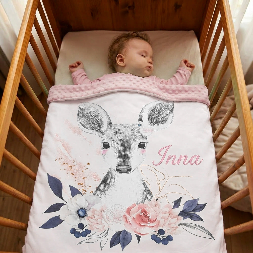Couverture Plaid Biche Rose | 70cm x 95cm | Couleur minky au choix