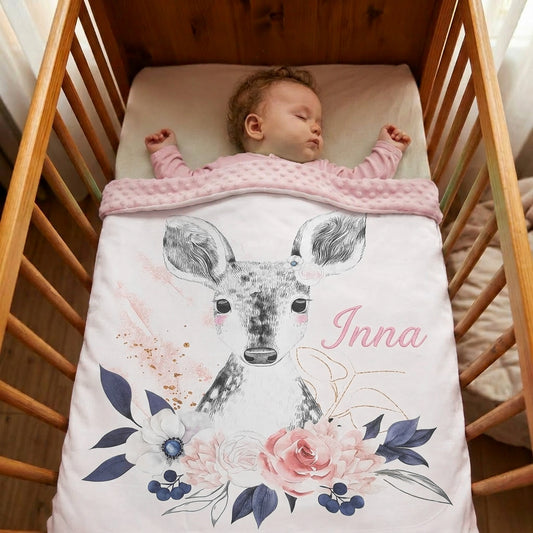 Couverture Plaid Biche Rose | 70cm x 95cm | Couleur minky au choix