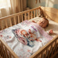 Couverture Plaid Bébé | Biche Rose Endormie | 70cm x 95cm | A Personnaliser