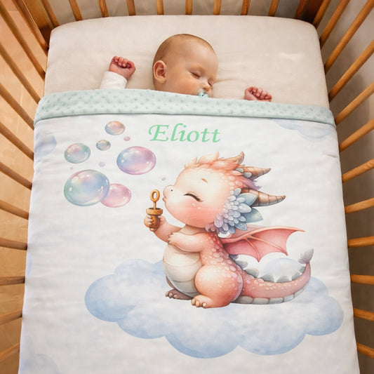 Couverture Plaid Bébé | Dragon Blanc | 70cm x 95cm | A Personnaliser