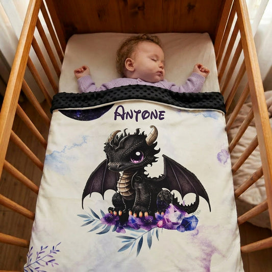 Couverture Plaid Dragon Noir | 70cm x 95cm | Couleur minky au choix