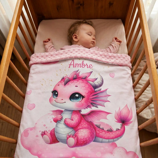 Couverture Plaid Dragon Rose | 70cm x 95cm | Couleur minky au choix