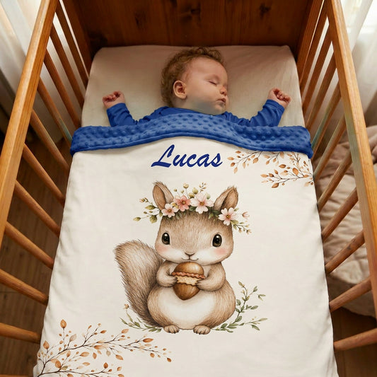 Couverture Plaid Bébé | Ecureuil Noisette | 70cm x 95cm | A Personnaliser