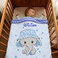 Couverture Plaid Bébé Eléphant Bob Bleu | 70cm x 95cm | Minky au choix