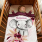 Couverture Plaid Bébé | Elephant Boho Prune | 70cm x 95cm | A Personnaliser